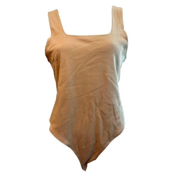 a new day Tops - Womens Large Tank Bodysuit Tan Snaps Sleeveless Square Neck Stretch New Day NWT